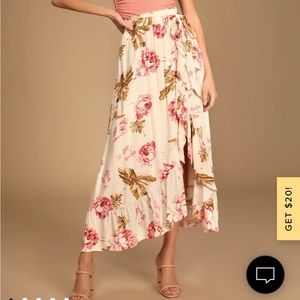Peach pink floral midi skirt
